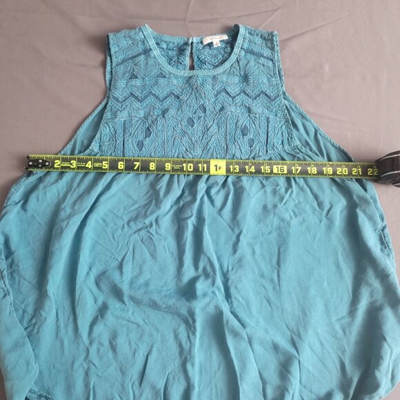 Wilfred Aritzia Tank Top Womens M Teal Blue Ecletar Hi Low Peasant Shirt Tribal - Picture 4 of 9